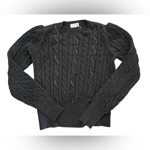 Marled Black Crewneck Cable Knit Sweater